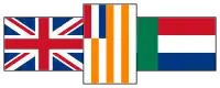 The flags of the UK, Orange Free State and South African Republic, as centre motif of the national flag used from 1928 to 1982