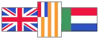 The flags of the UK, Orange Free State and South African Republic, as centre motif of the national flag used from 1982 to 1994