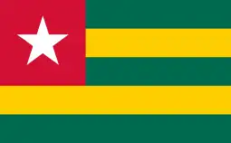 The flag of Togo has a red canton bearing a white five-pointed star.