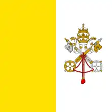 Flag of Vatican City (1929). The yellow color represents the golden key of the Kingdom of heaven, described in the Book of Matthew of the New Testament, and part of the Papal seal on the flag.