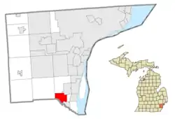 Location within Wayne County and the state of Michigan