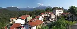 Panorama from the parish church, the monte Barone in the background