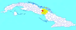 Florencia municipality (red) within  Ciego de Ávila Province (yellow) and Cuba