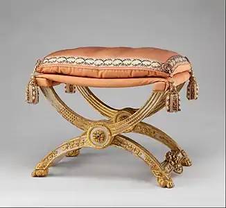 Folding stool (pliant); 1786; carved and painted beechwood, covered in pink silk; 46.4 × 68.6 × 51.4 cm; Metropolitan Museum of Art