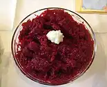 Buraczki – finely chopped warm beetroot salad