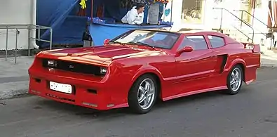 1974 Ford Taunus 2000 GXL that's been chopped, shaved, louvered on the rear quarter panels, and fitted with an all-steel body kit