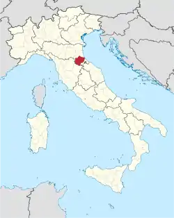 Map highlighting the location of the province of Forlì-Cesena in Italy