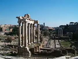 Image 73The Temple of Saturn, a religious monument that housed the treasury in ancient Rome (from Roman Empire)