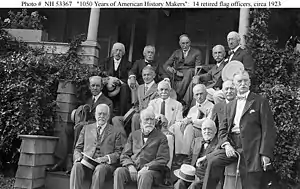 Fiske is second from the right in the back row in this photograph of 13 retired U.S. Navy and U.S. Marine Corps flag officers taken ca. 1923.