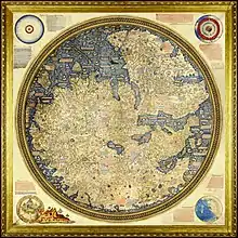 Image 25The Fra Mauro map, a medieval European map, was made around 1450 by the Italian monk Fra Mauro. It is a circular world map drawn on parchment and set in a wooden frame, about two meters in diameter. (from History of cartography)