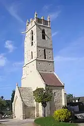 The belltower of the church in Ranville