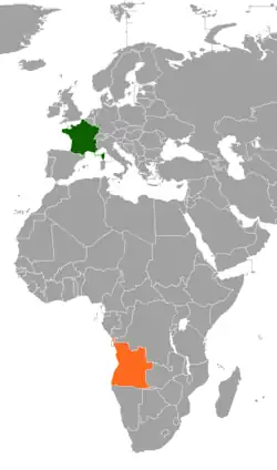 Map indicating locations of France and Angola