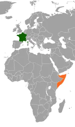 Map indicating locations of France and Somalia