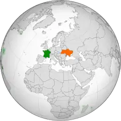 Map indicating locations of France and Ukraine