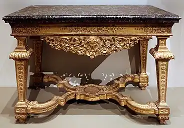 Baroque pier table; 1685–1690; carved, gessoed, and gilded wood, with a marble top; 83.6 × 128.6 × 71.6 cm; Art Institute of Chicago (US)