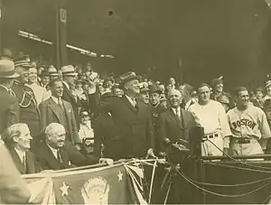 President Franklin D. Roosevelt throwing out the first pitch on Opening Day at Griffith Stadium