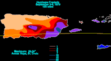 Contoured map showing rainfall totals in increments of two inches (51 millimeters).