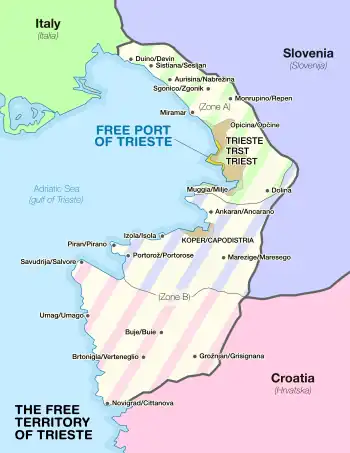 Map of zones of control the Free Territory of Trieste