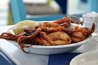 Fried squid at a Greek restaurant