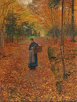 Wood Collector in an Autumn Forest