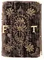 Folger Shakespeare Library's STC 23082 copy 6. Early 17th century English embroidered binding with initials.