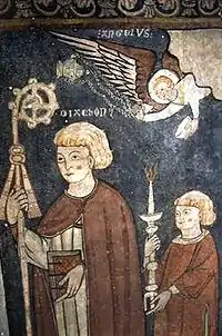 Detail of a Romanesque mural of Saint Fructuosus.