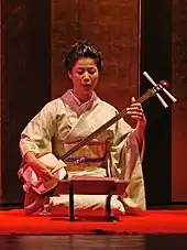 Image 54Fumie Hihara playing the shamisen, Guimet Museum, Paris (from Culture of Japan)