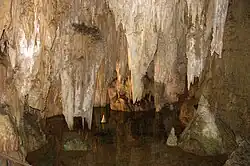 Karst limestone stalactites in the Furong Cave.