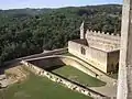 Lower courtyard and stable (of which roof burned)