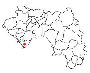 Location of Forécariah Prefecture and seat in Guinea.