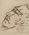 Paul Gachet, Van Gogh on his Deathbed, 1890, drawing of van Gogh in his death bed after committing suicide.