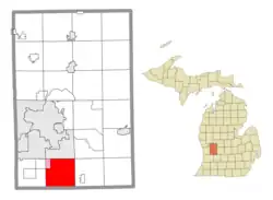 Location within Kent County (red) and an administered portion of the Cutlerville CDP (pink)