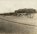 Galveston Electric Co. tracks through City Park adjacent to Hotel Galvez after the 1915 Galveston Hurricane