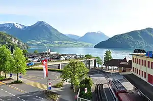 Building and quay next to lakeside