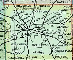 1909 map of Garfield County, Oklahoma with Blanton.