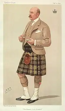 Gavin Campbell wearing a Crail jacket. "The Queen's Lord Steward". Caricature by Spy published in Vanity Fair in 1894.