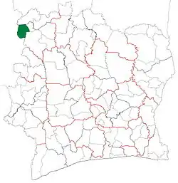 Location in Ivory Coast. Gbéléban Department has retained the same boundaries since its creation in 2012.