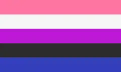 The genderfluid pride flag, 5 stripes of pink, white, purple, black and blue