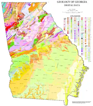 Geologic map of the U.S. state of Georgia.