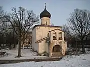 Pskov. Church of St. Georg "so Vzvoza" with zvonnitsa