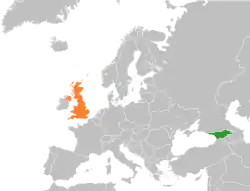 Map indicating locations of Georgia and United Kingdom