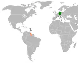 Map indicating locations of Germany and Guyana