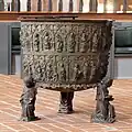 Bronze baptismal font of Marienkirche in  Lübeck, Germany.