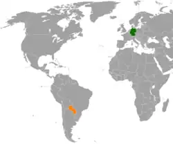 Map indicating locations of Germany and Paraguay