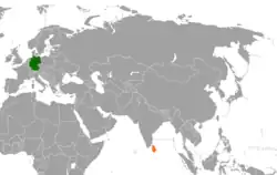 Map indicating locations of Germany and Sri Lanka