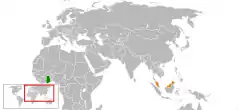 Map indicating locations of Ghana and Malaysia