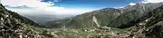 A panoramic view of the Dhauladhar range showing its ascent from Dari(1100m) in the Kangra Valley to Kundli Pass(4550m)