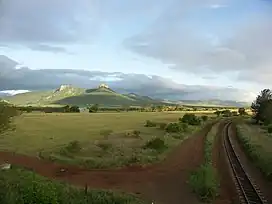 Ghost Mountain, overlooking Mkuze. In the foreground is Mkuze airstrip (ICAO: FAMU).