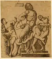 Probably the earliest print of the Laocoön Group, excavated in Rome in 1506.