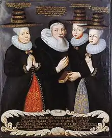 Gísli Þorláksson and his wife Ragnheiður Jónsdóttir on the left. His two former wives, Gróa Þorleifsdóttir and Ingibjörg Benediktsdóttir, are on the right.